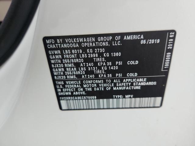 1V2XR2CA3KC570059 - 2019 VOLKSWAGEN ATLAS SE Blanco foto 12