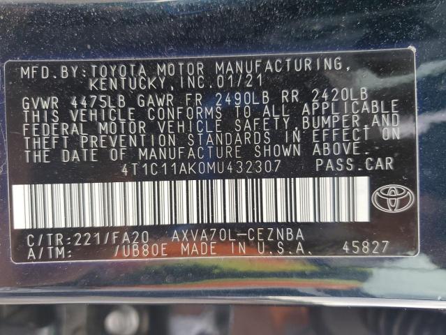 4T1C11AK0MU432307 - 2021 TOYOTA CAMRY LE GRAY photo 13
