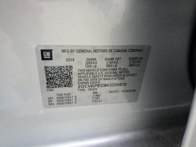 2GCVKPEC6K1155672 - 2019 CHEVROLET SILVERADO K1500 LT فضي صورة 12