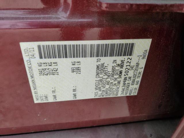 1N4AL2AP4BN502122 - 2011 NISSAN ALTIMA BASE ბურგუნდია ფოტო 12