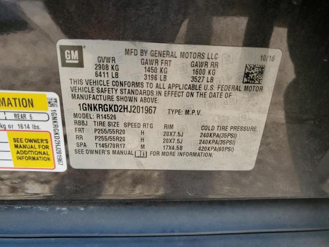 1GNKRGKD2HJ201967 - 2017 CHEVROLET TRAVERSE LT GRAY photo 14