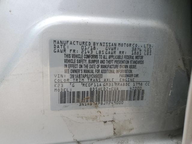 3N1AB7AP8JY249000 - 2018 NISSAN SENTRA S SILVER photo 12