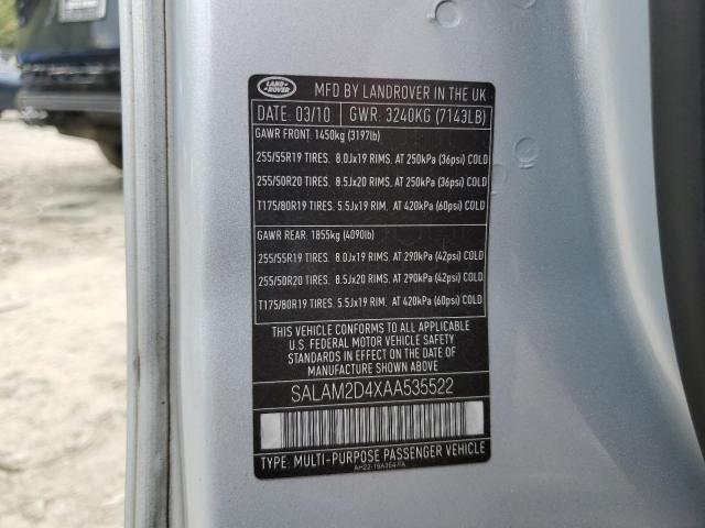 SALAM2D4XAA535522 - 2010 LAND ROVER LR4 HSE PLUS SILVER photo 13