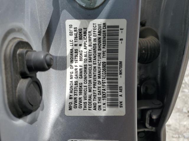 19XFA1F97AE036909 - 2010 HONDA CIVIC EXL ვერცხლისფერი ფოტო 12