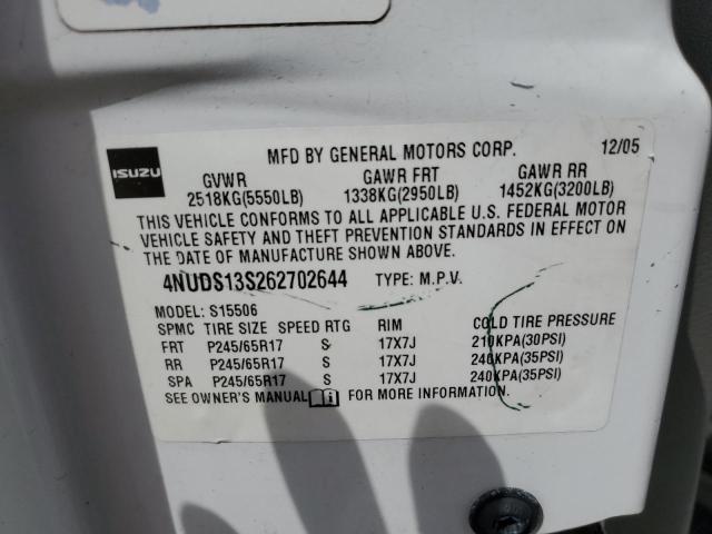 4NUDS13S262702644 - 2006 ISUZU ASCENDER S Ağ foto 13