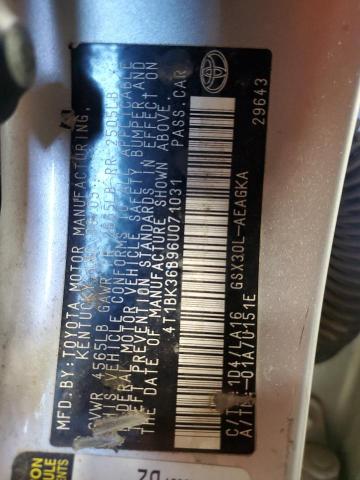 4T1BK36B96U071031 - 2006 TOYOTA AVALON XL SILVER photo 12