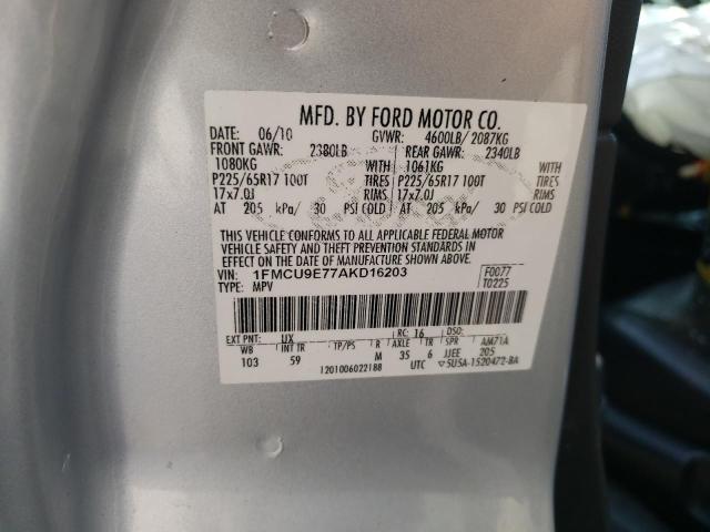 1FMCU9E77AKD16203 - 2010 FORD ESCAPE LIMITED SILVER photo 12