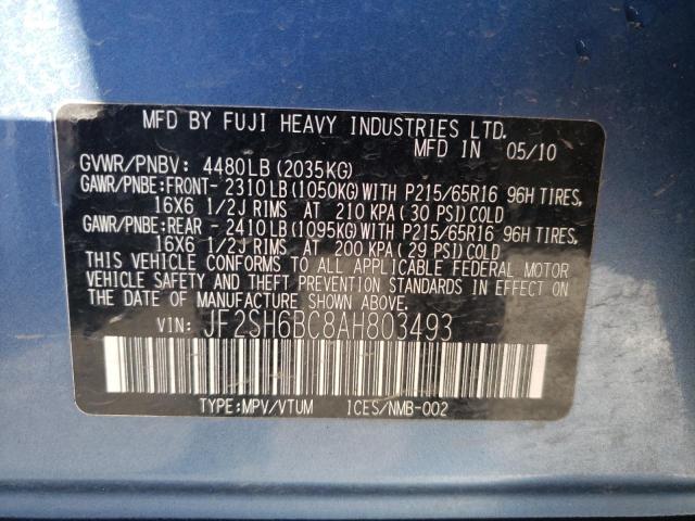 JF2SH6BC8AH803493 - 2010 SUBARU FORESTER XS BLUE photo 12