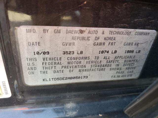 KL1TD5DE2AB050173 - 2010 CHEVROLET AVEO LS 黑色 照片 10