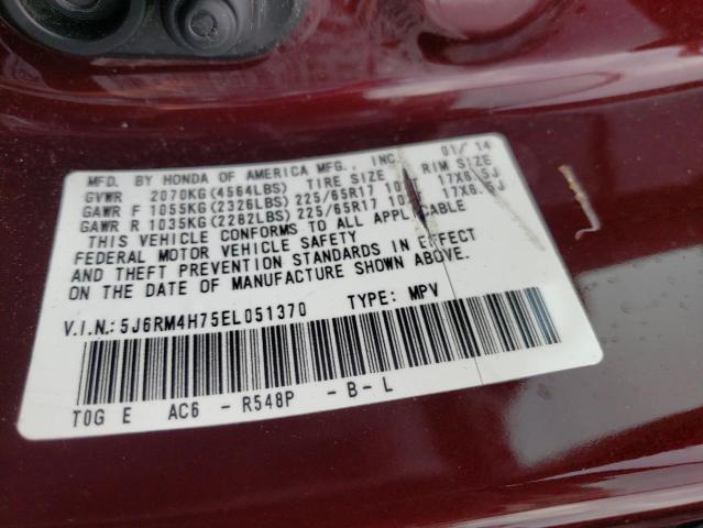 5J6RM4H75EL051370 - 2014 HONDA CR-V EXL MAROON photo 13