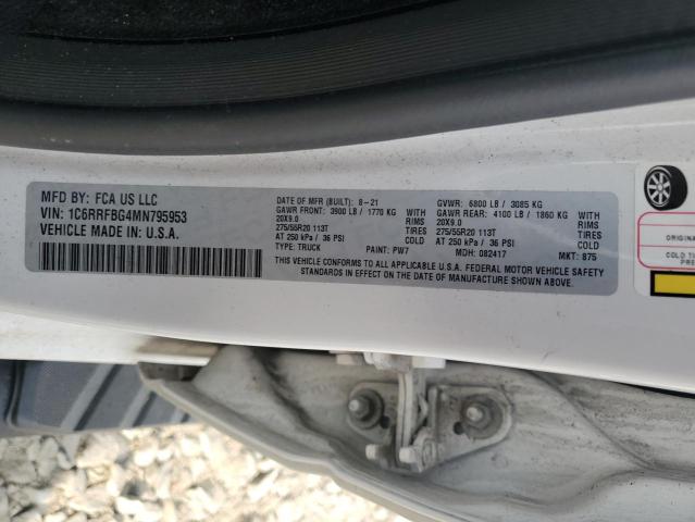 1C6RRFBG4MN795953 - 2021 RAM 1500 BIG HORN/LONE STAR WHITE photo 12