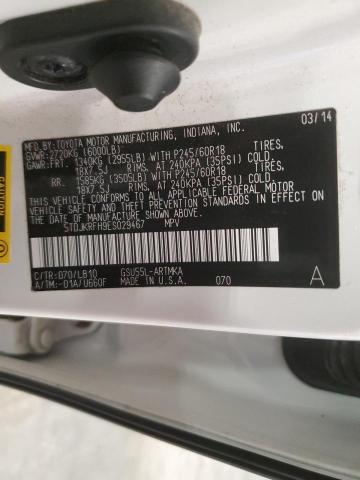 5TDJKRFH9ES029467 - 2014 TOYOTA HIGHLANDER XLE 白色 照片 13