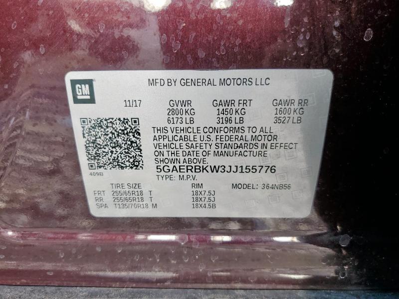 5GAERBKW3JJ155776 - 2018 BUICK ENCLAVE ESSENCE Մանուշակագույն լուսանկար 13