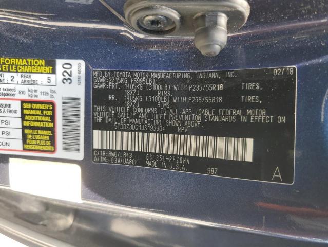 5TDDZ3DC1JS193304 - 2018 TOYOTA SIENNA XLE Azul foto 14