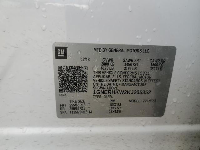 1GNERHKW2KJ205352 - 2019 CHEVROLET TRAVERSE LT 白色 照片 13