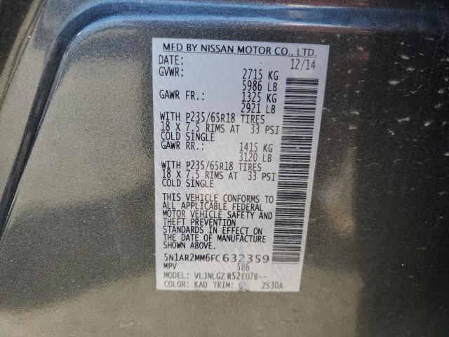 5N1AR2MM6FC632359 - 2015 NISSAN PATHFINDER S ნაცრისფერი ფოტო 14