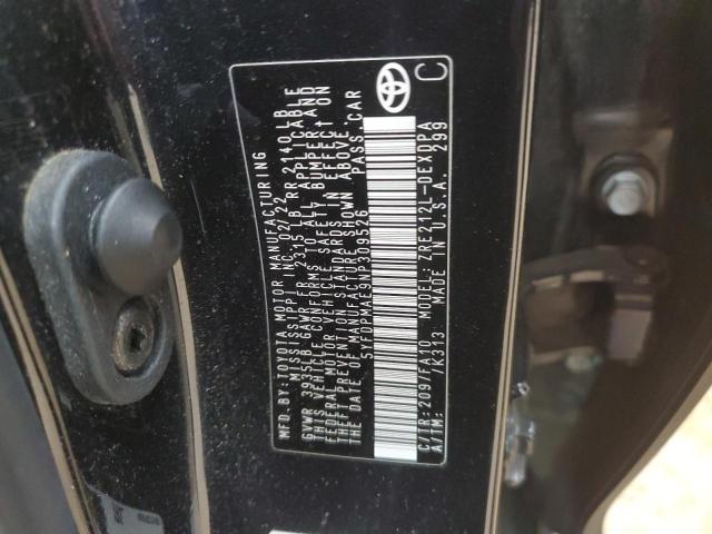 5YFDPMAE9NP309526 - 2022 TOYOTA COROLLA L BLACK photo 12