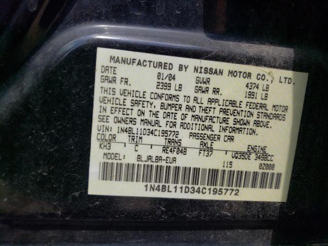 1N4BL11D34C195772 - 2004 NISSAN ALTIMA SE BLACK photo 13