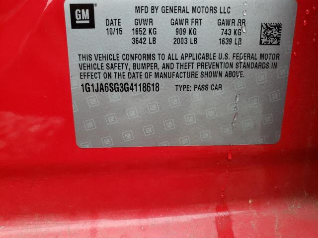 1G1JA6SG3G4118618 - 2016 CHEVROLET SONIC LS წითელი ფოტო 13