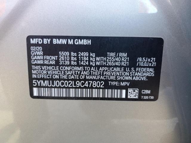 5YMUJ0C02L9C47802 - 2020 BMW X4 M COMPETITION GRAY photo 13