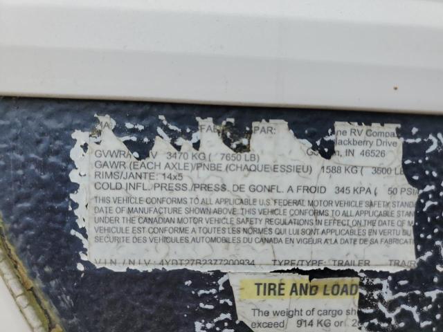 4YDT27B2377200934 - 2007 KEYSTONE HORNET WHITE photo 10