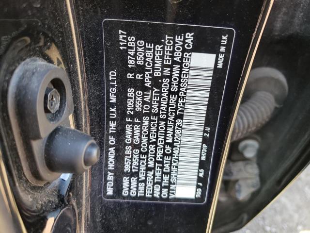 SHHFK7H40JU208739 - 2018 HONDA CIVIC SPORT შავი ფოტო 12