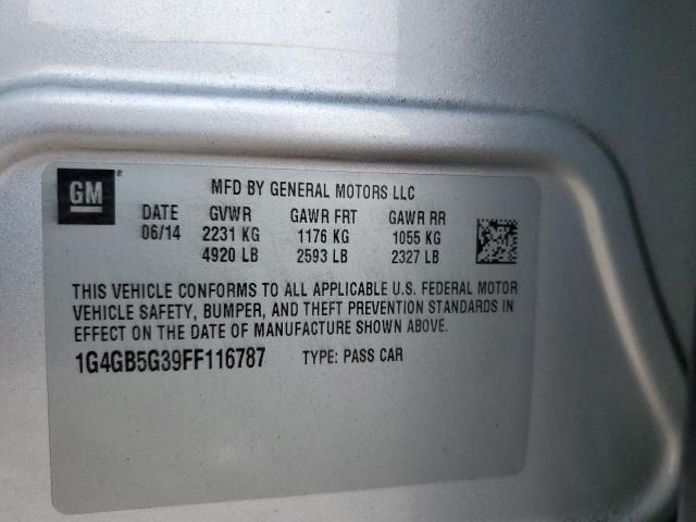 1G4GB5G39FF116787 - 2015 BUICK LACROSSE SILVER photo 12