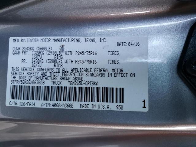 5TFRX5GN2GX067038 - 2016 TOYOTA TACOMA ACCESS CAB ვერცხლისფერი ფოტო 12