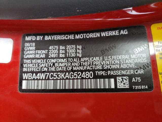 WBA4W7C53KAG52480 - 2019 BMW 440I RED photo 12