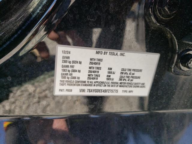 7SAYGDEE4SF275775 - 2025 TESLA MODEL Y BLACK photo 12