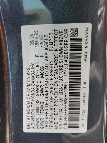 2HGFE2F59SH603605 - 2025 HONDA CIVIC SPORT GRAY photo 12