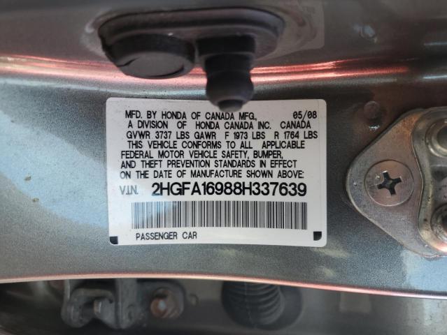 2HGFA16988H337639 - 2008 HONDA CIVIC EXL SILVER photo 12