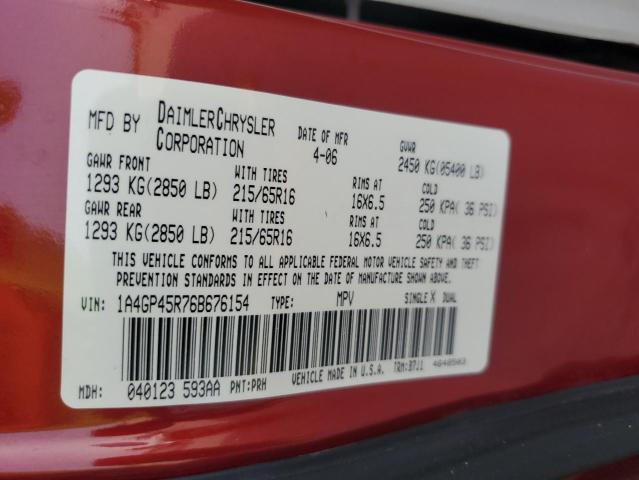 1A4GP45R76B676154 - 2006 CHRYSLER TOWN & COU წითელი ფოტო 14