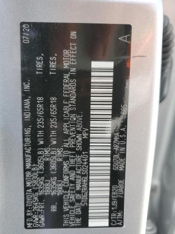 5TDGZRAH6LS024401 - 2020 TOYOTA HIGHLANDER XLE Արծաթագույն լուսանկար 13