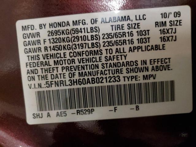 5FNRL3H60AB021233 - 2010 HONDA ODYSSEY EXL MAROON photo 13