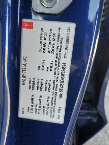 5YJ3E1EA6JF024814 - 2018 TESLA MODEL 3 أزرق صورة 13