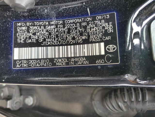 JTDKN3DU1D1729195 - 2013 TOYOTA PRIUS შავი ფოტო 13