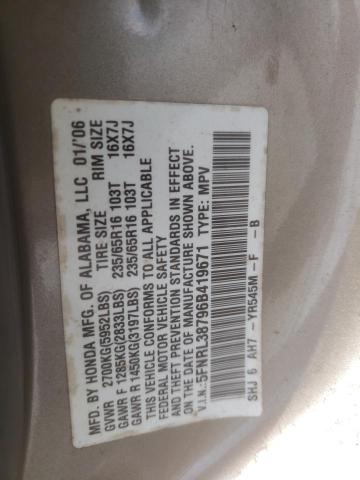 5FNRL38796B419671 - 2006 HONDA ODYSSEY EXL GOLD photo 13
