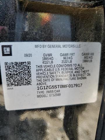 1G1ZG5ST0MF017917 - 2021 CHEVROLET MALIBU RS 黑色 照片 12