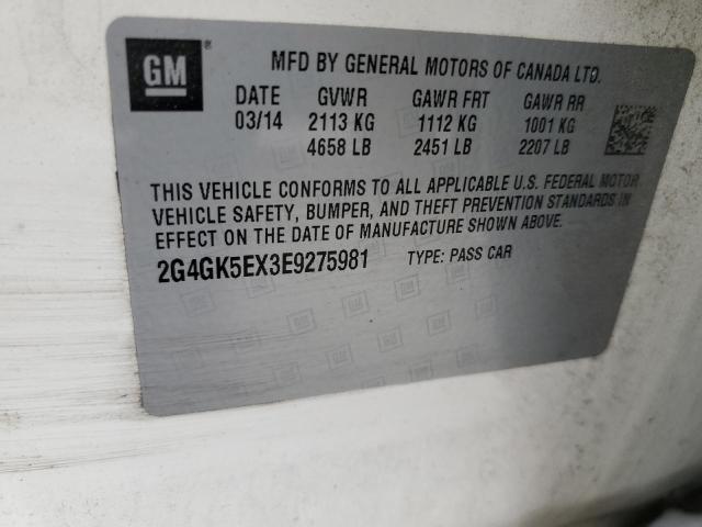 2G4GK5EX3E9275981 - 2014 BUICK REGAL 白色 照片 10