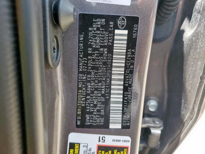 4T1C11AK3PU140820 - 2023 TOYOTA CAMRY LE 灰色 照片 12