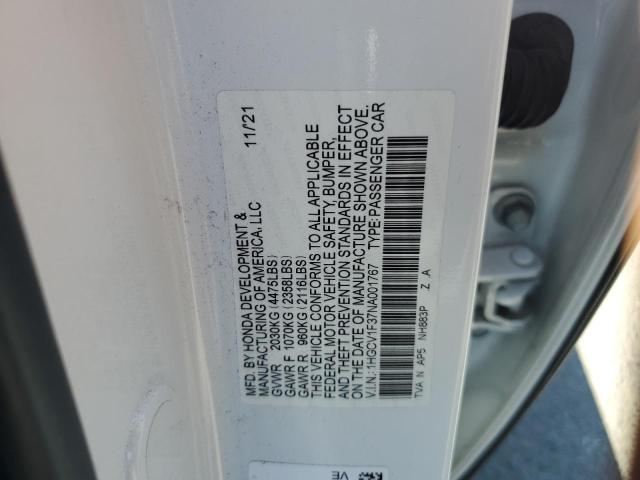 1HGCV1F37NA001767 - 2022 HONDA ACCORD SPORT 白色 照片 12