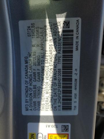 2HGFE2F58SH513068 - 2025 HONDA CIVIC SPORT SILVER photo 12