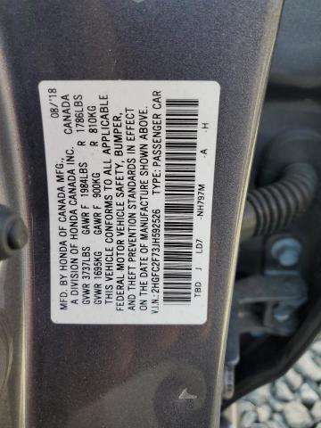 2HGFC2F73JH592526 - 2018 HONDA CIVIC EX GRAY photo 12