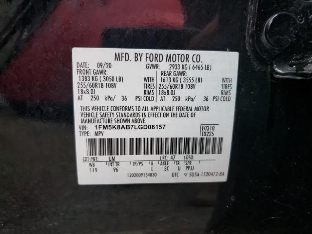 1FM5K8AB7LGD08157 - 2020 FORD EXPLORER POLICE INTERCEPTOR 黑色 照片 12