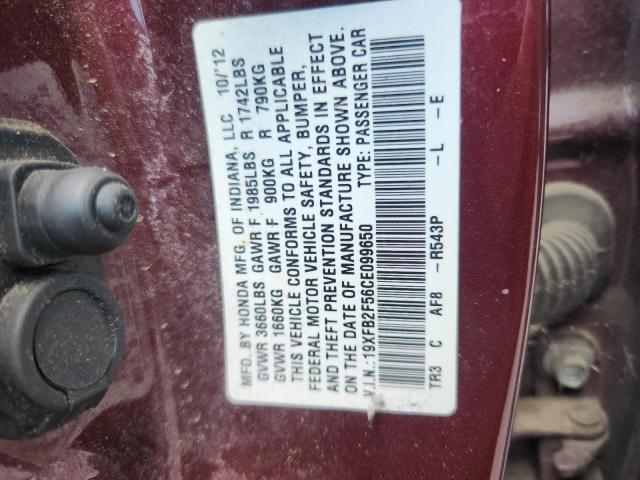 19XFB2F56CE099650 - 2012 HONDA CIVIC LX WHITE photo 12