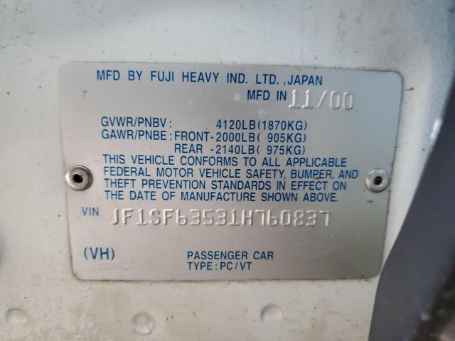 JF1SF63531H760837 - 2001 SUBARU FORESTER L WHITE photo 12