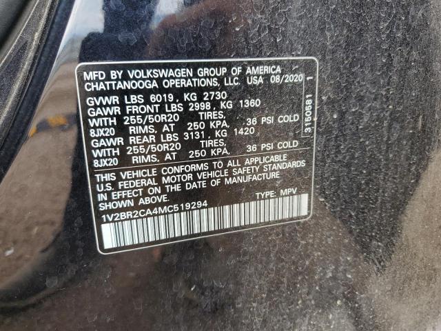 1V2BR2CA4MC519294 - 2021 VOLKSWAGEN ATLAS SEL Schwarz Foto 12