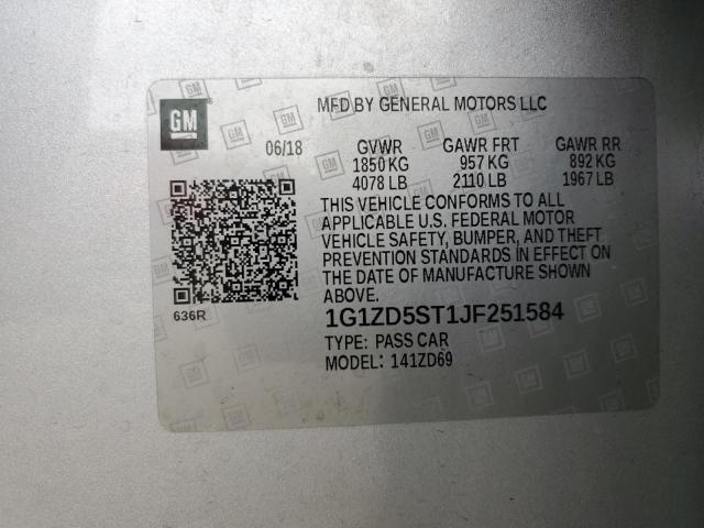 1G1ZD5ST1JF251584 - 2018 CHEVROLET MALIBU LT SILVER photo 12