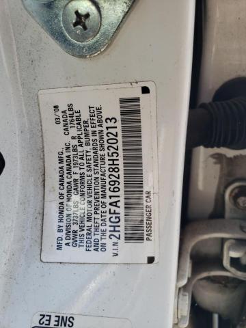2HGFA16928H520213 - 2008 HONDA CIVIC EXL თეთრი ფოტო 12